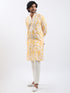 Men's Yellow And Cream Cotton Blend Kurta And Pyjama Set