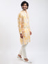 Men's Yellow And Cream Cotton Blend Kurta And Pyjama Set