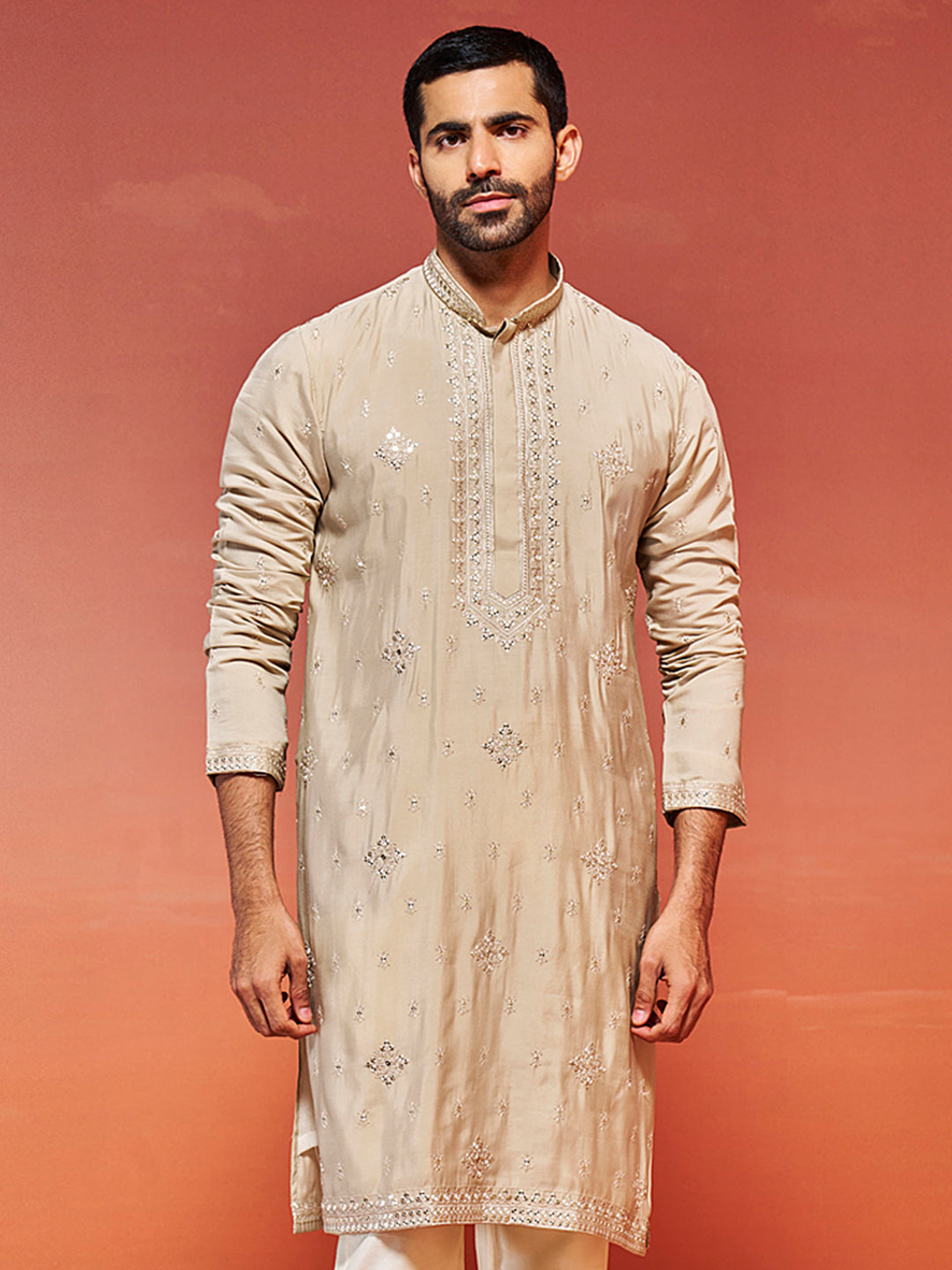 Men's Grey Silk Blend Kurta