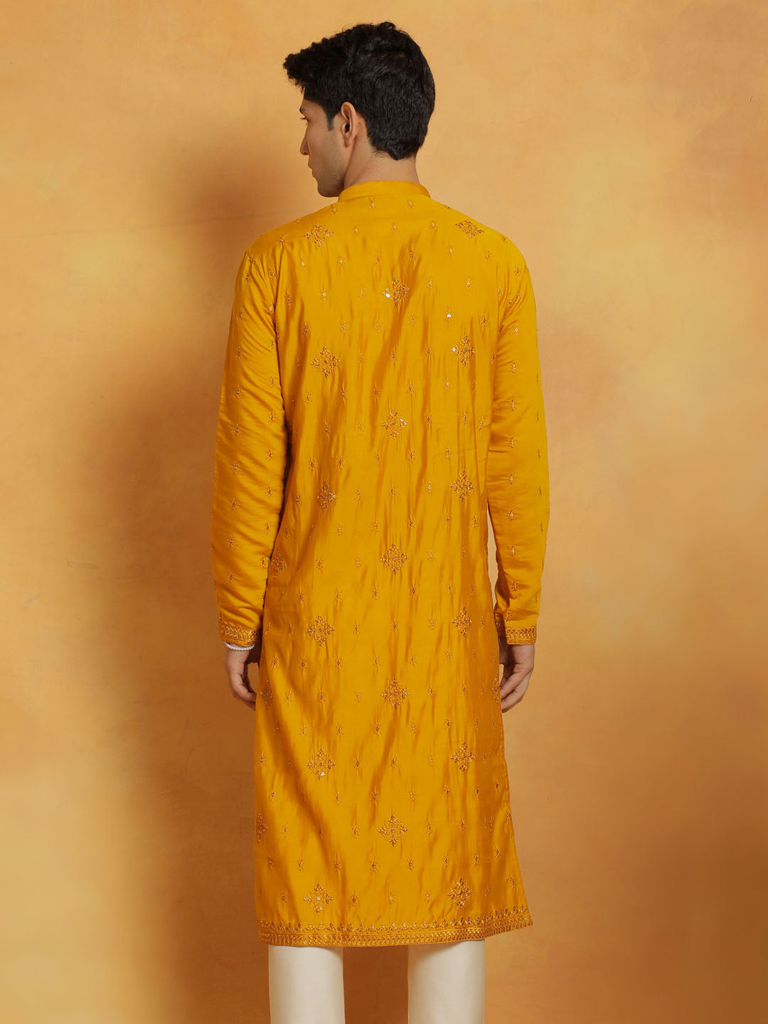Men's Mustard Silk Blend Kurta