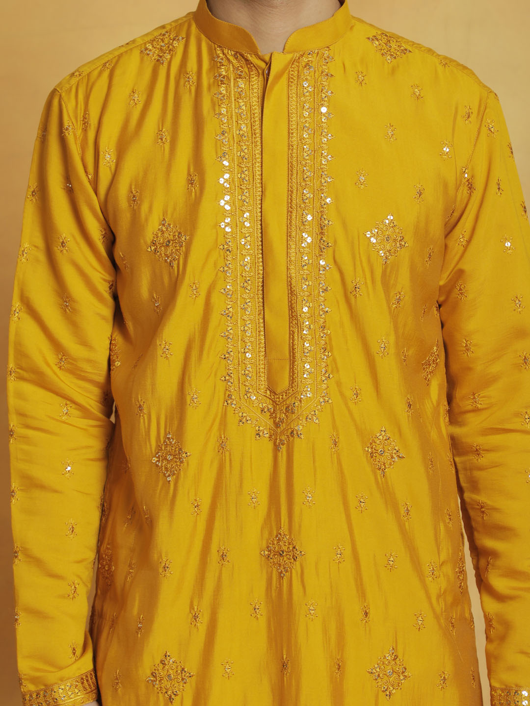 Men's Mustard Silk Blend Kurta