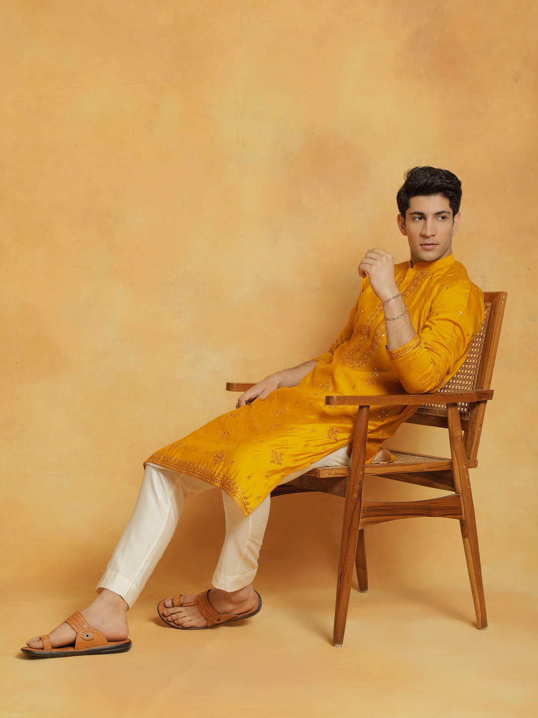 Men's Mustard Silk Blend Kurta