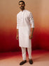 Vastramay Men White Cotton Wave Pattern Jacquard Kurta