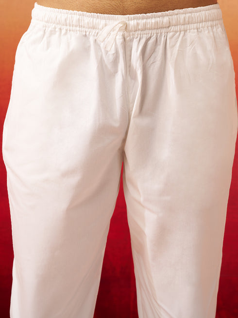 Men's White Wave Pattern Kurta with Pyjama