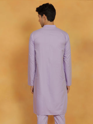 VASTRAMAY Men's Lavender Cotton Silk Kurta