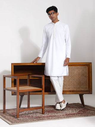 VASTRAMAY Men's White Cotton Kurta Pyjama Set