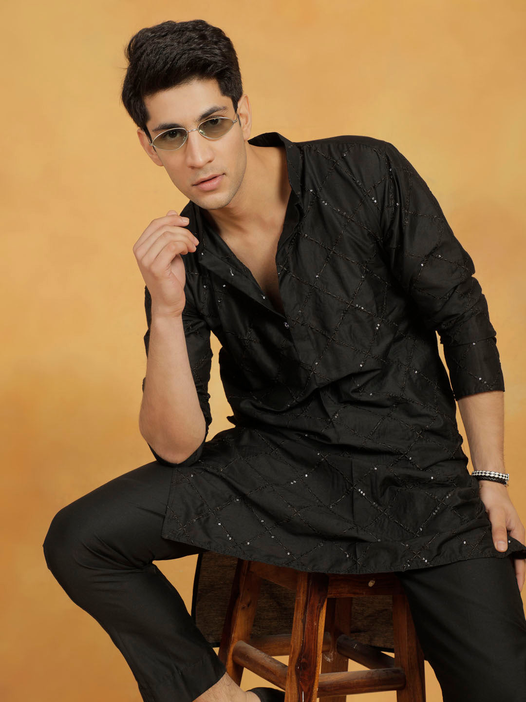 Men's Black Viscose Kurta