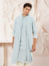 Men's Aqua Chikankari Silk Kurta with Silk Dupatta Set