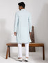 Men's Aqua And White Cotton Blend Kurta And Pyjama Set