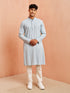 Men's Aqua Chikankari Kurta with Cream Pant Set