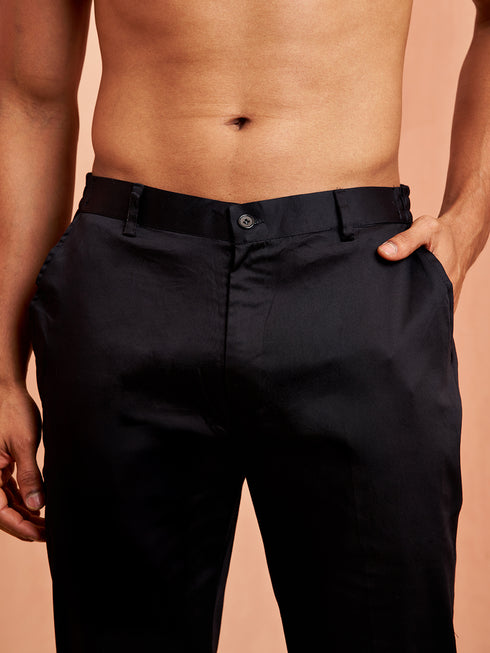 Men's Black Chikankari Embroidered Kurta With White Palazzo Set