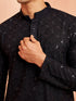 Men's Black Rayon Floral Thigh Length Kurta Pant Set with Pyjama