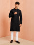Men's Black Rayon Floral Thigh Length Kurta Pant Set with Pyjama