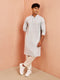 Men's Grey Chikankari Kurta with Cream Pant Set