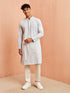 Men's Grey Chikankari Kurta with Cream Pant Set