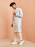 Men's Grey Chikankari Kurta with Cream Pant Set