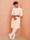 Men's Beige Self Design Sequined Thigh Length Kurta Pant Set with Pyjama