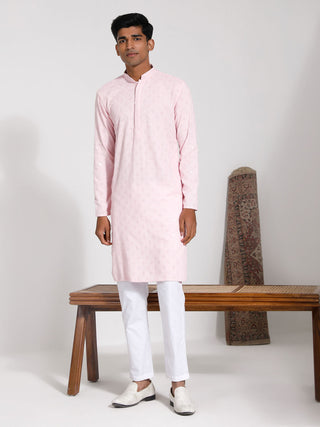 VASTRAMAY Men's Pink Rayon Kurta And Pyjama Set
