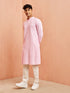 Men's Pink Chikankari Kurta with Cream Pant Set