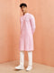 Men Pink Self Design Self-Design Thigh Length Kurta Pant Set with Pyjama