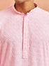 Men Pink Self Design Self-Design Thigh Length Kurta Pant Set with Pyjama