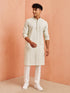 Men Pista Green Chikankari Sequin & Thread Embroidery Rayon Kurta with White Solid Imported Suiting Pant Set