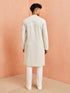 Men Pista Green Chikankari Sequin & Thread Embroidery Rayon Kurta with White Solid Imported Suiting Pant Set