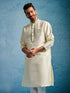 Men's Cream Dupion Silk Ethnic Motiff Thigh Length Kurta