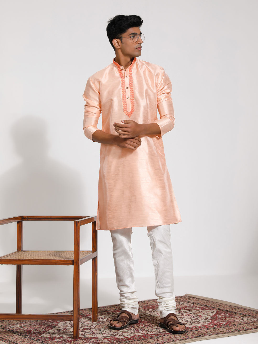 Men's Peach Dupion Silk Kurta