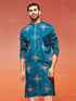 Men's Turquoise Chinon Kurta