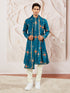 Men's Turquoise Chinon Kurta Pyjama And Dupatta Set For Men.