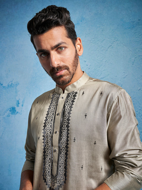 Men's Chiku Silk Blend Kurta