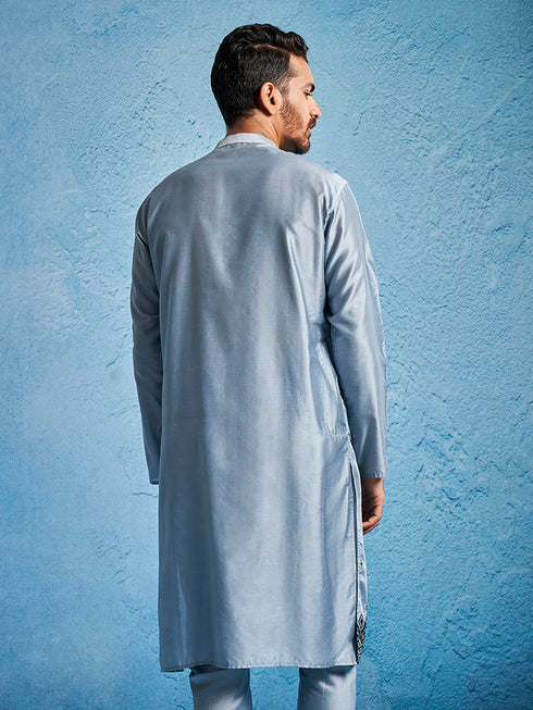 Men's Grey Silk Blend Kurta