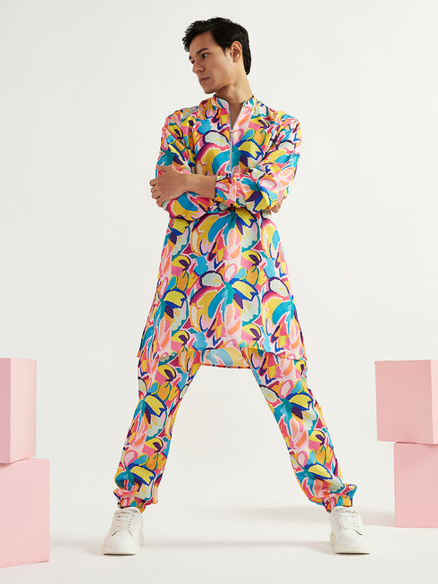 Men's Multicolour Crepe Kurta And Pyjama Set