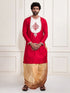 Men's Red Viscose Kurta And Dhoti Set