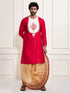 Men's Red Viscose Kurta And Dhoti Set