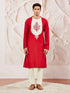 Men's Red Viscose Kurta And Pyjama Set
