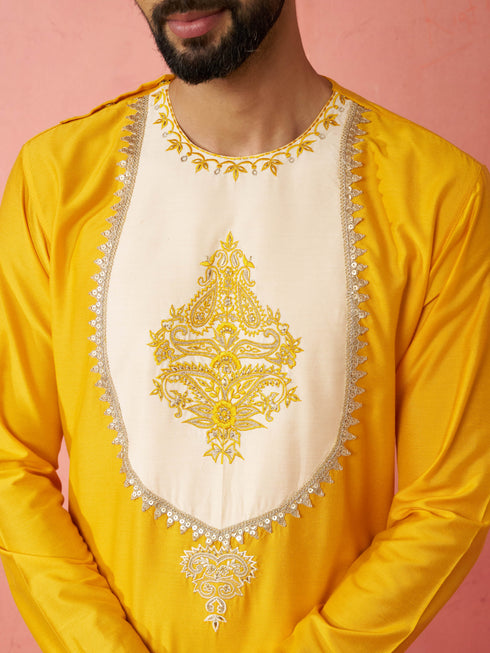 Men's Yellow Viscose Kurta
