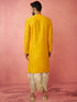 Men's Yellow Viscose Embroidered Kurta with Beige Tissue Dhoti Set