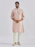 Men's Peach Silk Blend Kurta And Pyjama Set.