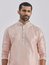 Men's Peach Silk Blend Kurta And Pyjama Set.