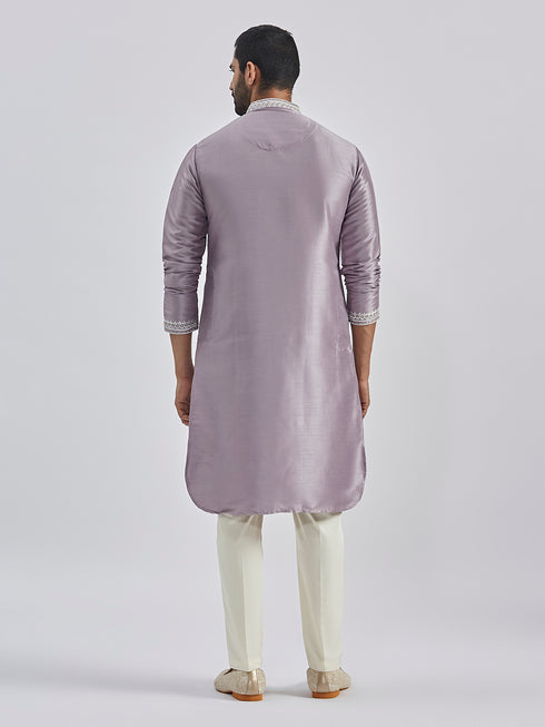 Men's Purple Silk Blend Kurta And Pyjama Set.