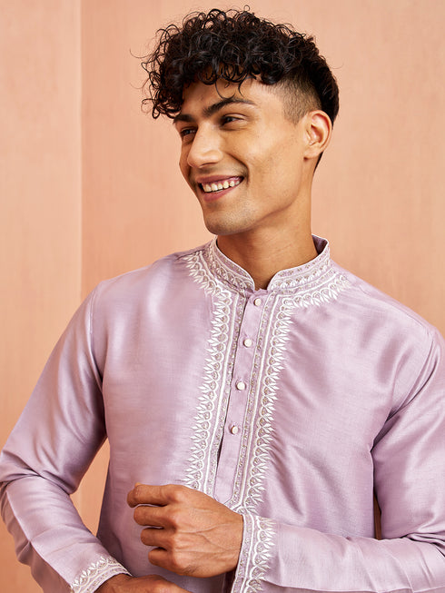 Men's Purple Silk Kurta Pyjama Set