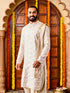 Men's Cream Tissue Benarasi Jacquard Kurta