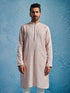 Men's Pink Georgette Ethnic Motiff Thigh Length Kurta