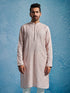 Men Light Pink Self Design Self-Design Thigh Length Kurta