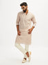 Men Beige Self Design Woven Thigh Length Kurta Pant Set with Pyjama