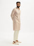 Men Beige Self Design Woven Thigh Length Kurta Pant Set with Pyjama