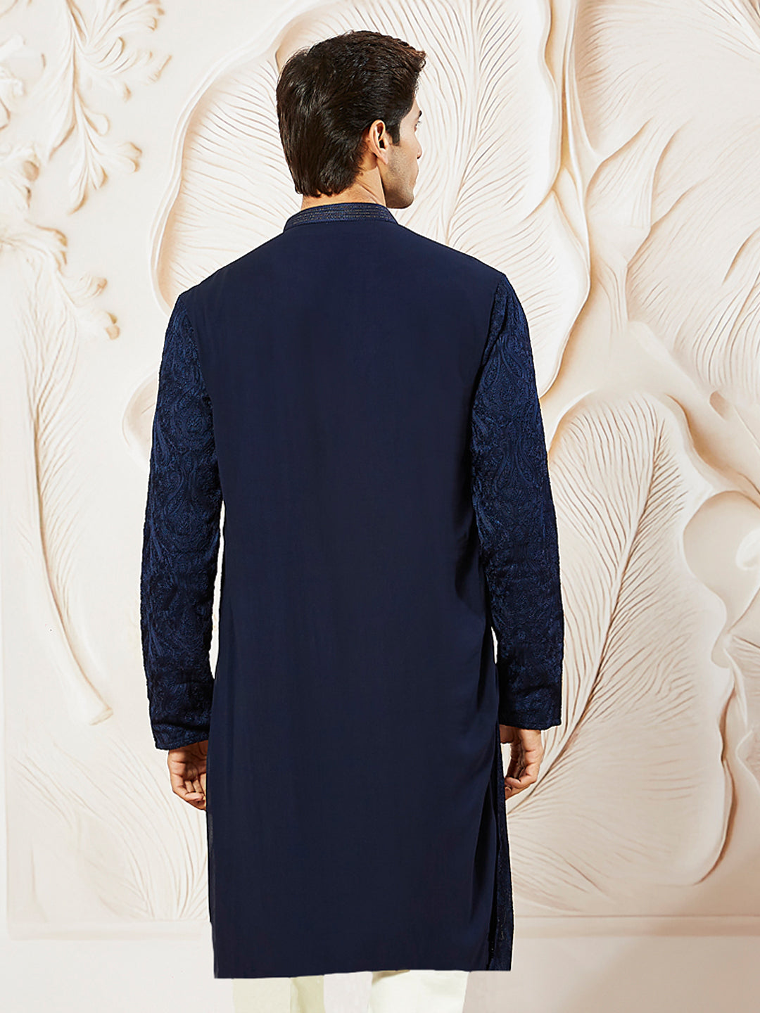 Men's Navy Blue Georgette Kurta