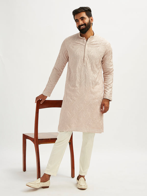 Men's Peach Georgette Kurta Pyjama Set